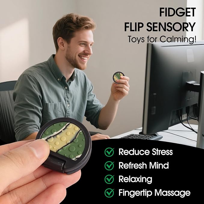 Fidget Toys Adults, Sensory Toys for Kids with Autism, Anxiety Relief Items for ADHD Stress Relief, Fun Fidgets for Teens Textured & Flip Slider - Treasure Box Toys for Classroom (1pc-Camo)
