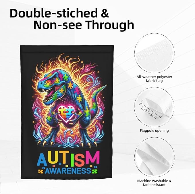 Dinosaur Autism Garden Flag 12 X 18 Inch Home Indoor & Outdoor Vertical Double-Sided Flags Yard House Farmhouse Sign For Home Garden Decoration