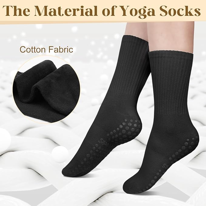 Justay 6 Pairs Pilates Socks with Grips for Women Soft Non Slip Crew Cotton Athletic Workout Barre Hospital Yoga Socks