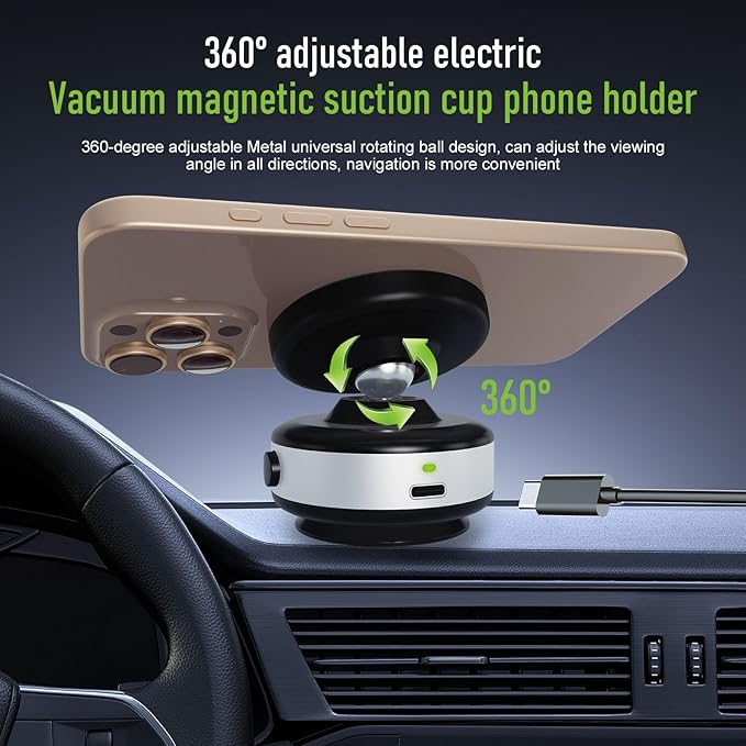 for Suction Phone Mount, 360° Adjustable Vacuum Magnetic Phone Holder,Only on Car/Gym/Mirror/Smooth Surface/Vlogging Travel,Phone Holders for Your Car Compatible with All Smartphones (Silver)