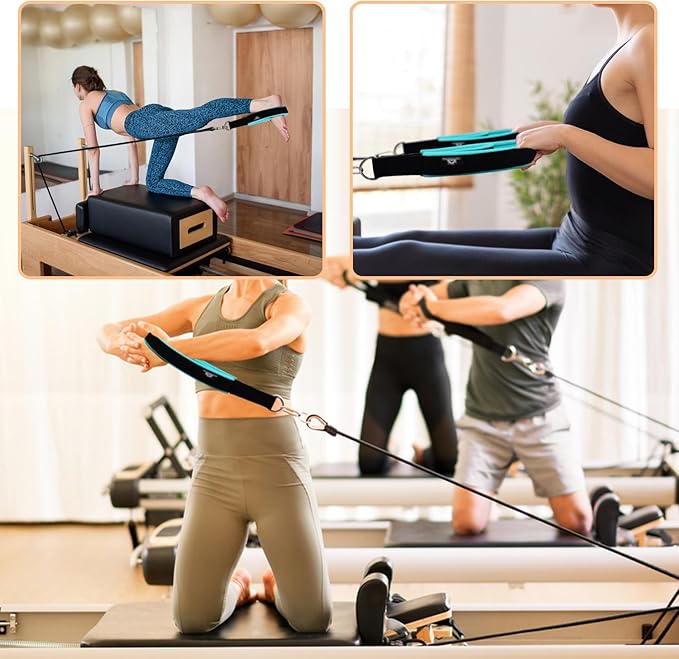 1 Pair Enhanced Pilates Double Loop Straps for Reformer, Thickened D-Ring Handle Straps, Yoga Exercise Accessories in 2 Lengths and Multicolor for Home Gym Workout