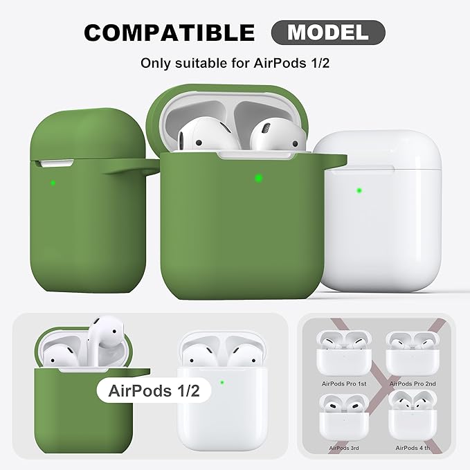 R-fun Compatible with AirPods Case Cover, Soft Silicone Protective Cover with Keychain for Women Men Compatible with Apple AirPods 2nd 1st Generation Charging Case, Front LED Visible,Olive Green