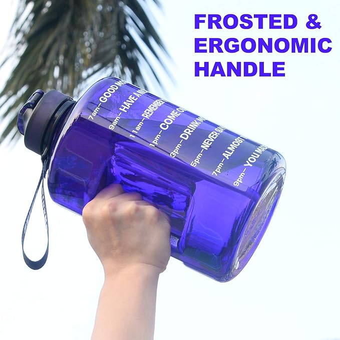 1 Gallon Motivational Sports Water Bottle with Time Marker, BPA Free 128oz Leak Proof Jug, Black, Plastic, 128 ounces, Fitness, Sports, Outdoor Activities