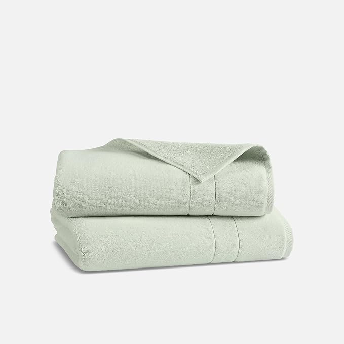 Brooklinen Super-Plush Turkish Cotton Bath Towels Set of 2 Cotton, 820 GSM, Machine Washable, Perfect Bath Towels for Bathroom, Spa & Shower (30" x 58", Aloe Green)