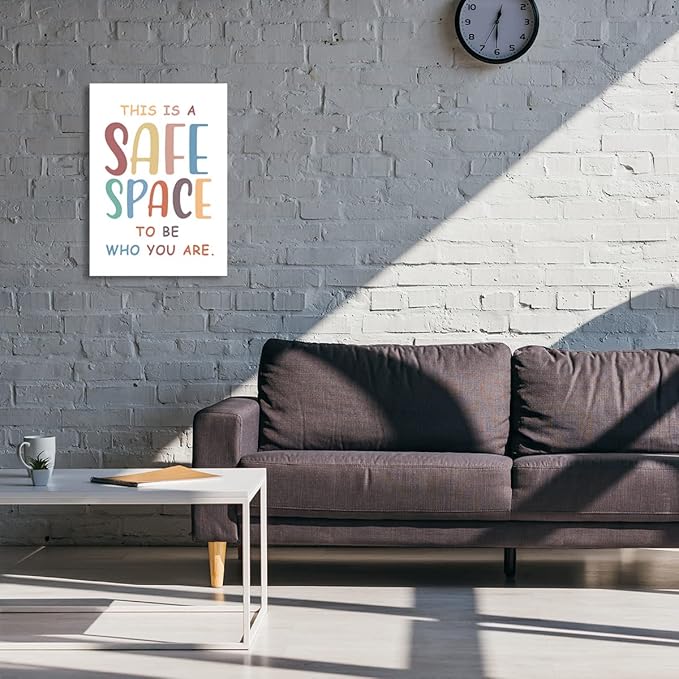Mental Health Wall Decor,This Is A Safe Space Canvas Wall Art,Diversity Equality Classroom Canvas Framed Wall Art Painting Ready to Hang for Kids Classroom Nursery Playroom Wall Decor