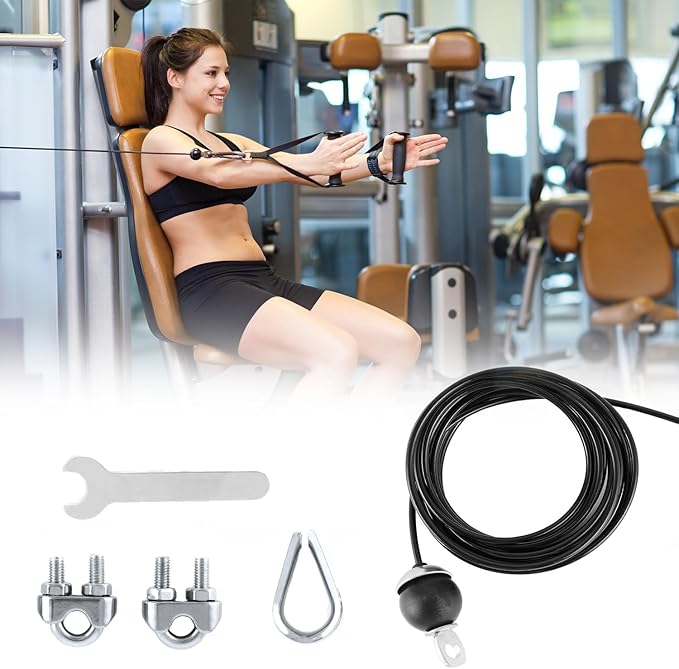 QWORK Fitness Pulley Cable 197 Inch - Adjustable Home Gym Cable Pulley System Replacement, 500lb Capacity Steel Wire Rope for Pulley Machine Accessories