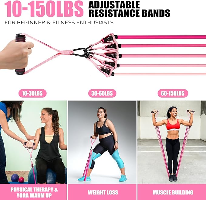 Resistance Bands, Exercise Bands with Handles for Working Out, Fitness Bands for Women, Workout Equipment Home Gym, Training Bands with Door Anchor, Ankle Straps, Shape Body, Physical Therapy