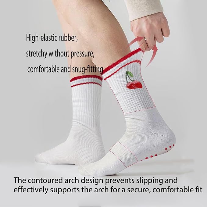 DADAB Cute Pilates Grip Socks for Women – Yoga Grippy Non Slip Barre Sticky Crew Socks for Workout, Hospital Use