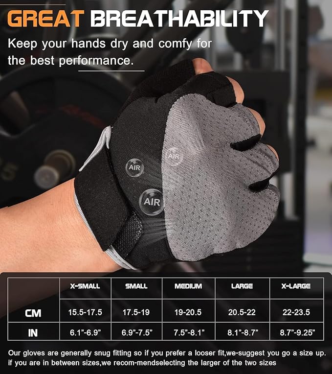 Sunnex Gym Gloves - Fingerless, Breathable Workout Gloves for Weightlifting, Cycling & More