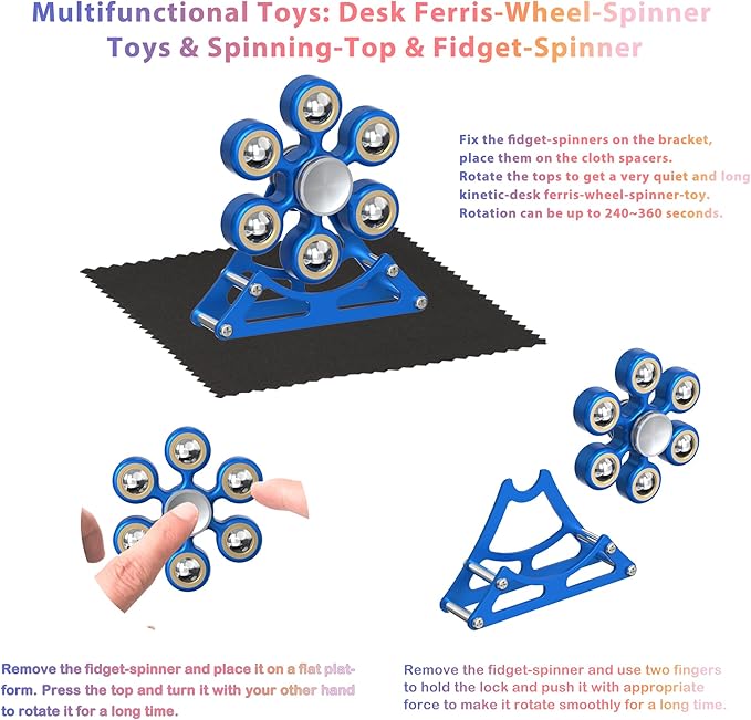 Desk Toys for Fidget Ferris-Wheel Spinner: 4mins Metal Cool-Gadgets Kinetic-Toy, Cool-Stuff for Kid Children Teen Adult EDC-Toy, ADHD Tools Stress Relief for Office Home School Men Woman Christmas