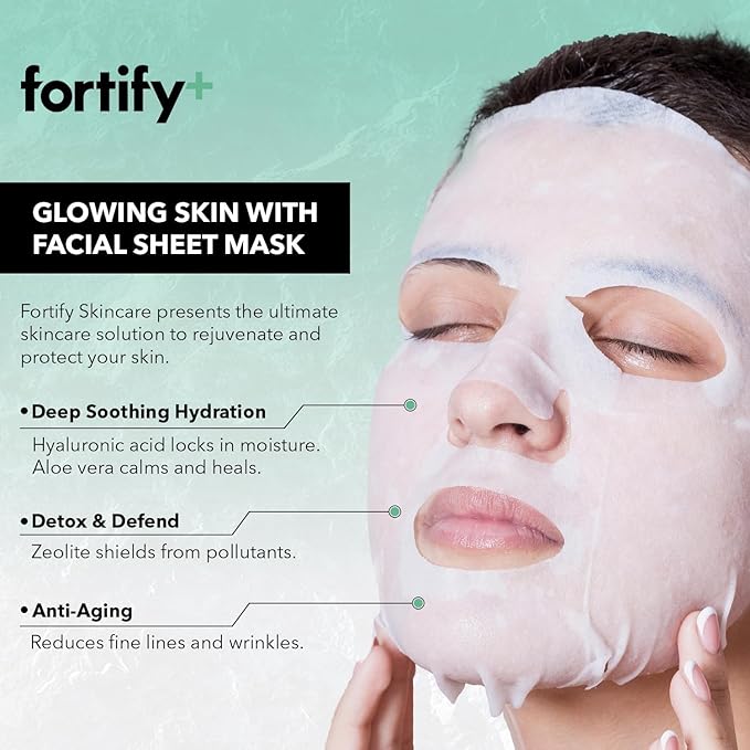 Fortify Skincare Face Mask - Hyaluronic Acid & Aloe - Dermatologist Tested, Ultra Hydrating, Anti-Aging, Pore Minimizing - 3-in-1: Detox - Treat- Boost - Clean Beauty, Korean Skin Care, 20 Sheet Masks