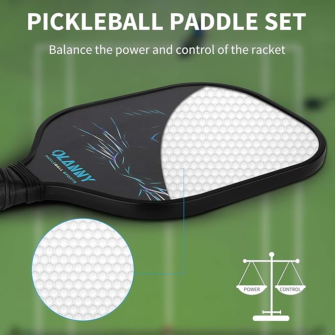 Graphite Pickleball Paddles Set- Premium Rackets Fiber Face & Polymer Honeycomb Core Pickleball Set Includes Pickleball Paddles + Pickleball Balls+ Replacement Soft Grip + 1 Bag