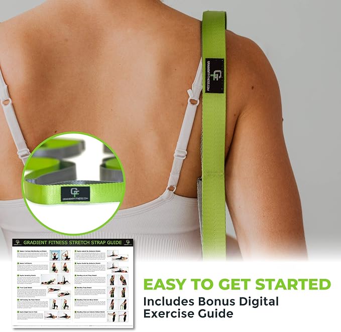 Gradient Fitness Stretching Strap for Physical Therapy, 12 Multi-Loop Stretch Strap 1" W x 8' L, Neoprene Handles, Physical Therapy Equipment, Yoga Straps for Stretching, Leg Stretcher.
