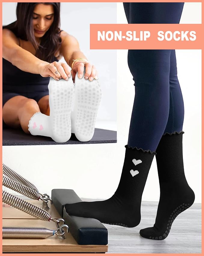 3/6 Pairs Grip Pilates Socks for Women, Non-slip Yoga Athletic Socks for Barre Ballet Barefoot Workout Hospital