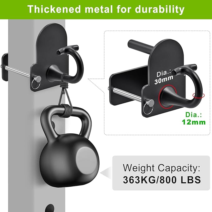 Kipika Power Cage Squat Rack Home Gym Accessories - Anchor for Resistance Bands Fits Rack with 5/8" or 1" Holes, Heavy Duty Hooks for Workouts, Strength Training, and Physical Therapy Exercise, 2 Pack