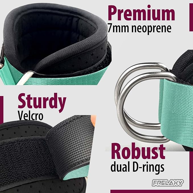 Frelaxy Ankle Straps for Cable Machine – Comfortable & Durable Leg Straps for Kickbacks, Glute Workouts, and Lower Body Exercises – Perforated Neoprene Padding & Tapered Fit