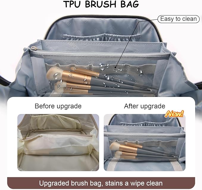 BOYATU Travel Makeup Bag Organizer Cosmetic Bag: 3 Pcs Set Make up Bags for Women with Handle - Waterproof Vegan Leather Toiletry Bags Travel Essentials Pouch with Compartments (C-09-Coffee)