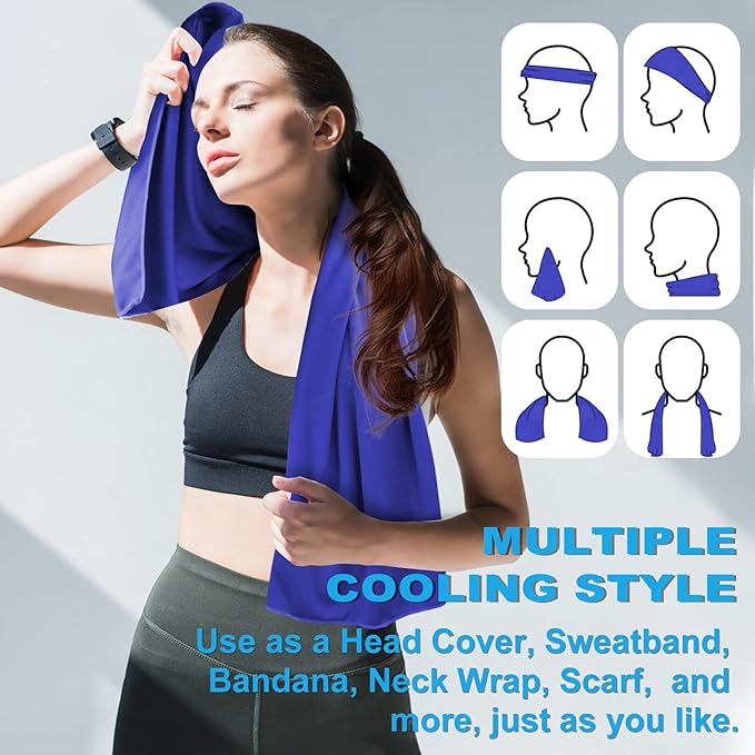 Cooling Towel for Neck and Face - 43.3" x 15.7" - Quick-Dry Microfiber - Ideal for Hot Weather, Gym, Fitness, Camping, Yoga Sport, Golf - Navy Blue