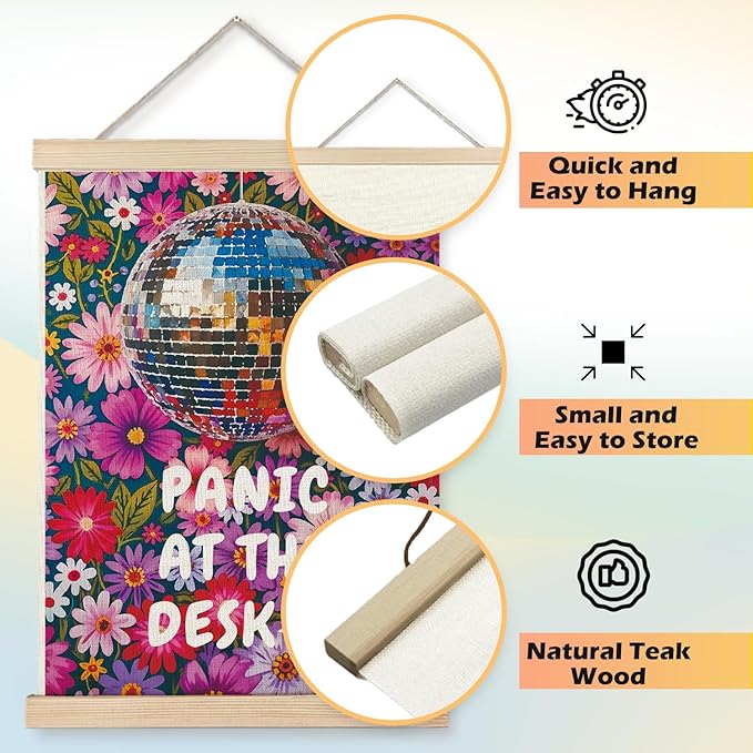 JINYO Maximalist Eclectic Disco Ball Wall Decor, Trendy Retro Dopamine Floral Wall Art Poster, Panic at the Desk-O Mental Health Canvas Prints Wall Decor for Girly Room Bedroom Office, 12x16 Inches
