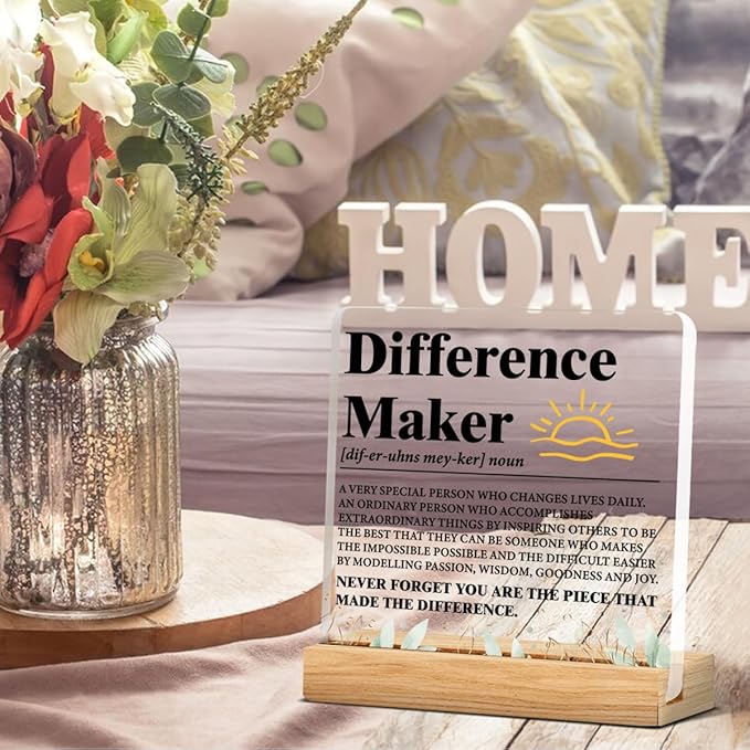 Difference Maker Gift Men, Thank You Gifts for Leader Boss Mentor Manager Coworkers Employees Teacher, Difference Maker Definition Acrylic Desk Plaque Sign Office Decor 4 x 4 Inches