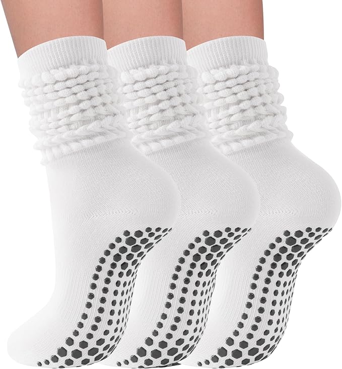 3 Pairs Grip Pilates Socks for Women Non Slip Long Slouchy Socks for Yoga Barre Workout Hospital