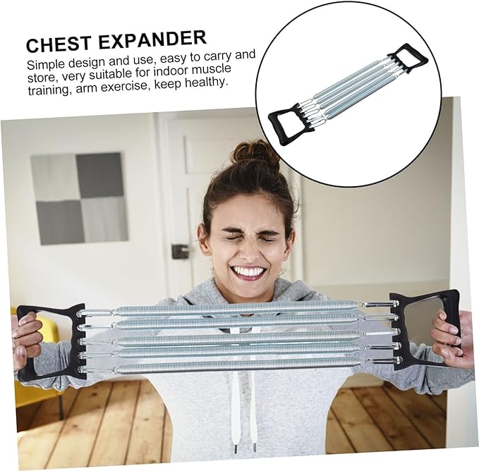 Kisangel 1pc Spring Chest Expander with 5 Springs Arm Muscle Strength Exercise Gym Stretch Rope Arm Trainer for Indoor Fitness Workout