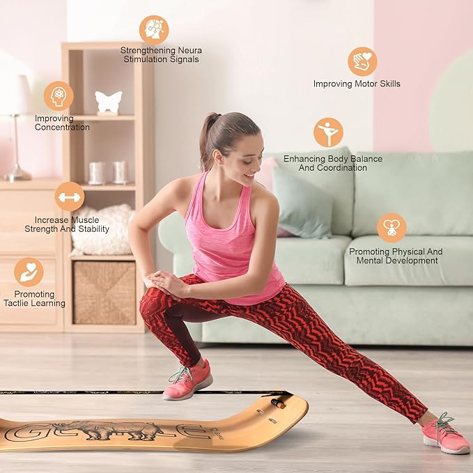 Balance Board for Adults & Kids- Wood Wobble Balance Board- Slackline Balance Trainer- Standing Desk Exercise-Yoga, Pilates, Snowboard, Suitability Home/Office/Gym