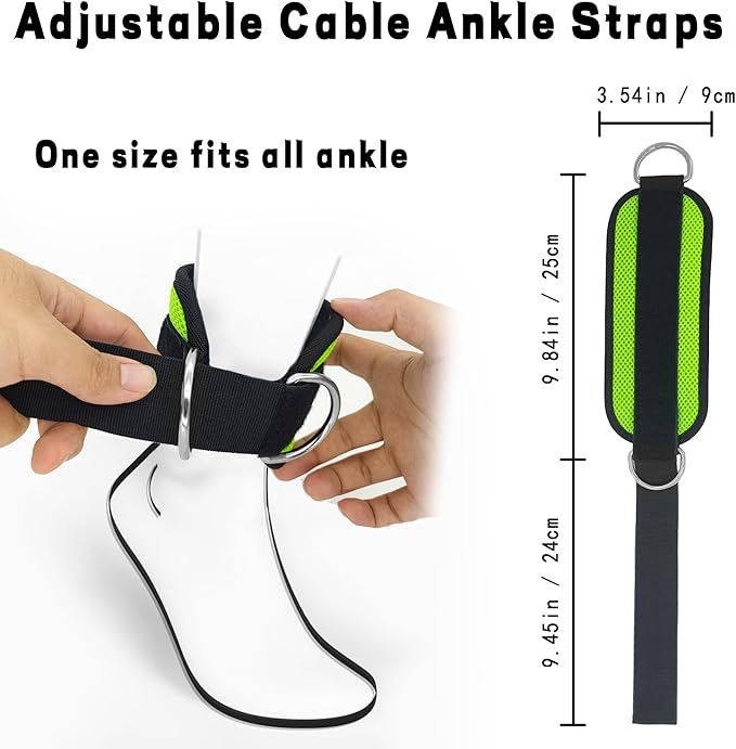 Fitness Ankle Straps for Cable Machines, 2 Pack Comfortable Adjustable Padded Ankle Wrist Cuffs, Kickback Glute Workouts for Men Women, D-Ring Leg Straps with Neoprene Padding