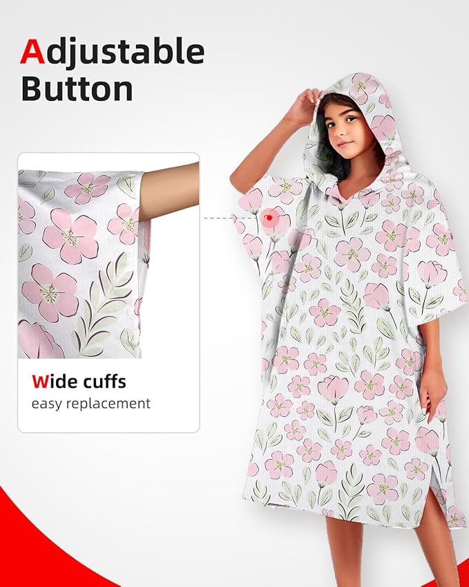 Abahub Surf Poncho Women & Men Towel Poncho Adult with Hood, Thick Quick Dry Changing Poncho Towel, Microfiber Wearable Cover Up for Surfing Beach Swim - Absorbent Changing Towel S (Pink Flower)