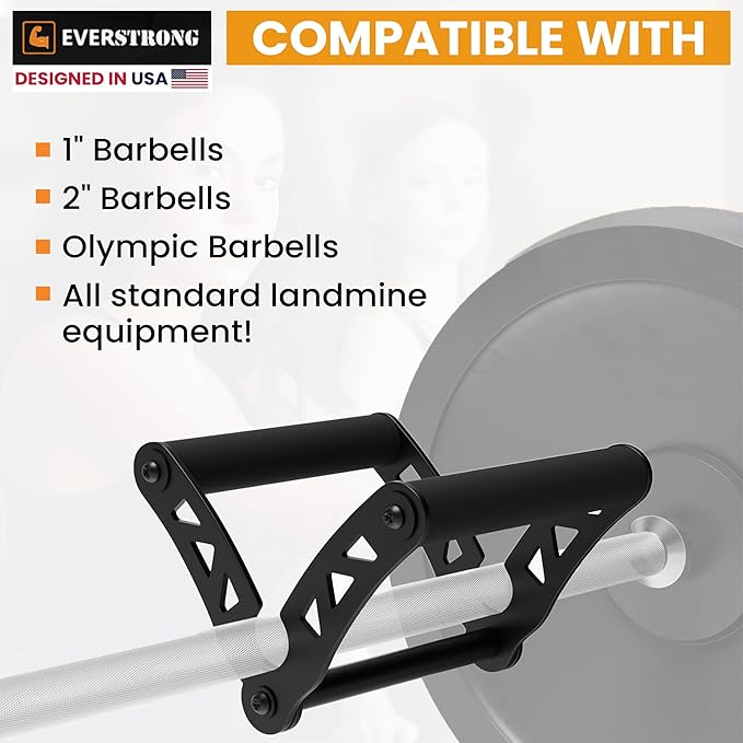 EVERSTRONG T Bar Row Attachment with V Bar Attachment Landmine Handle - 360 Swivel Landmine Attachment for Barbell for Full-Body Workout in Home Gym - Small Spaces - Deadlifts Squats Landmine Stand