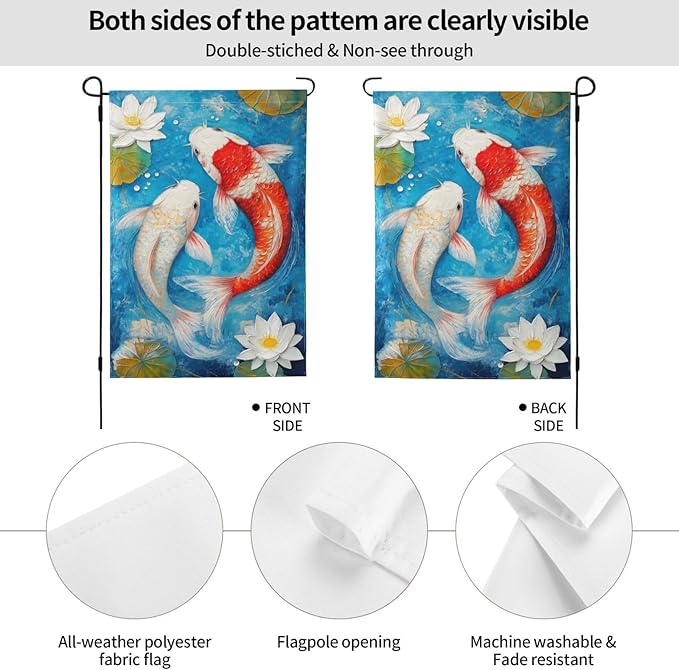 Koi fish Garden Flag 12x18 In Double Sided Yard Flags Lawn Sign Decor No Flagstand