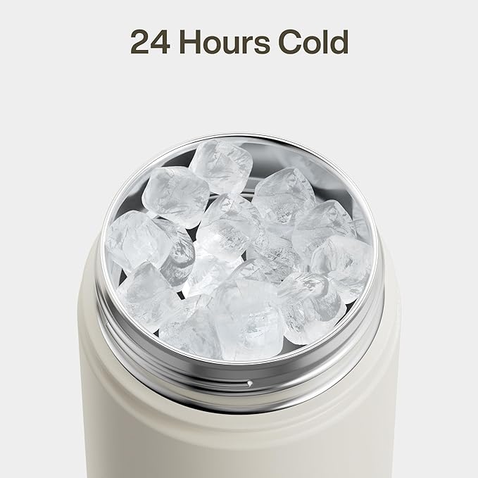 Insulated Water Bottle with Straw - Encool Stainless Steel Water Bottle, Leak-Proof, BPA-Free, Double Wall Vacuum Keeps Cold for 24 Hours for Sports, Travel, School (26 oz, Cream Moon)