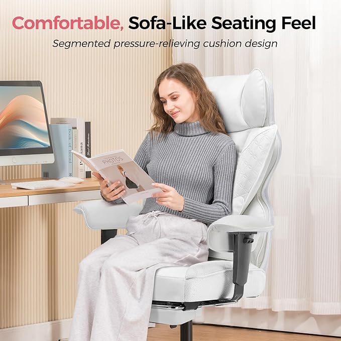 COMHOMA Big and Tall Office Chair 400LBS Wide Ergonomic Gaming Chair with Deluxe Embossing Designed Leather with Foot Rest,150°Reclining Adjustable Armrests Pocket Spring Back Support and Pillow