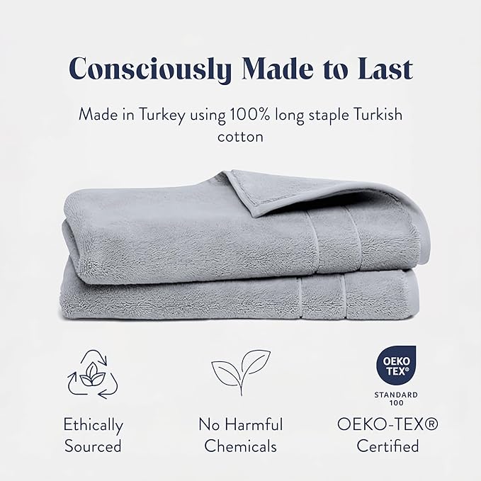Brooklinen Super-Plush Turkish Cotton Hand Towels Set of 2 Cotton, 820 GSM, Highly Absorbent, Machine Washable, Perfect for Home & Bathroom (20"x30", Smoke Gray)