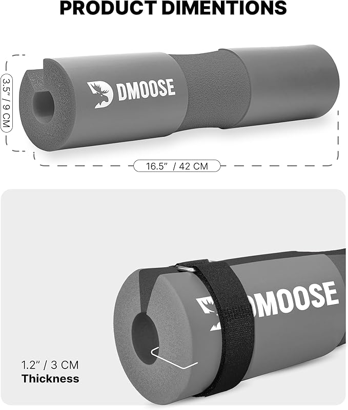 DMoose Fitness Barbell Pad for Hip Thrust, Squat & Lunges - Non-Slip Thick Foam Cushion for Neck and Back Support with Two Straps - Hip Thrust Pad for Leg Day - Fits All Olympic Bars and Smith Machine