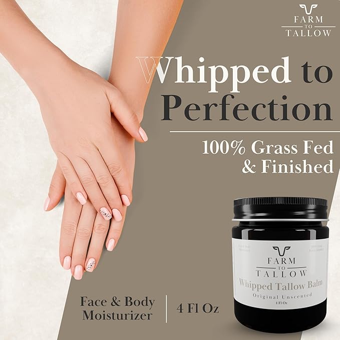 FARM TO TALLOW 100% Grass-Fed Beef Tallow for Skin, Face & Body – Lavender Vanilla Moisturizer Made with Olive Oil – Gentle & Hydrating Natural Skincare Cream for Dry, Sensitive Skin – 4 Oz