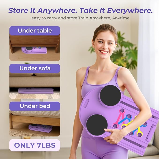 Pilates Reformer Board – 5-in-1 Foldable Pilates Machine for Home Workout, Portable Fitness Board with Resistance Bands, Full Body Training for Women