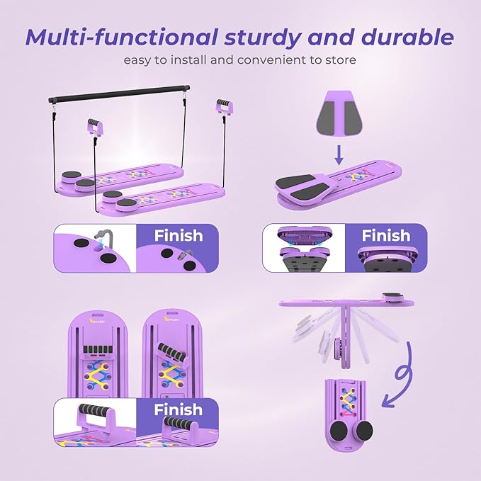 Pilates Reformer Board – 5-in-1 Foldable Pilates Machine for Home Workout, Portable Fitness Board with Resistance Bands, Full Body Training for Women