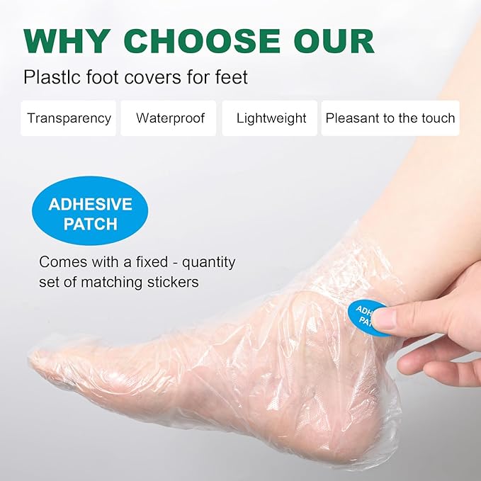 300PCS Disposable Foot Covers for Feet Moisturizer Socks - Plastic Foot Covers Extra Large Size for Pedicure, Moisturizing & Paraffin Wax Treatments, Spa Socks Designed for Foot Care