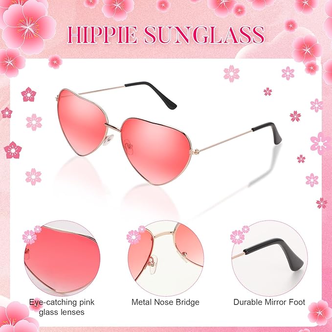 WILLBOND 60s 70s Accessories for Women Hippie Costume Accessories Peace Sign Necklace Headband Hair Wreath Sunglasses