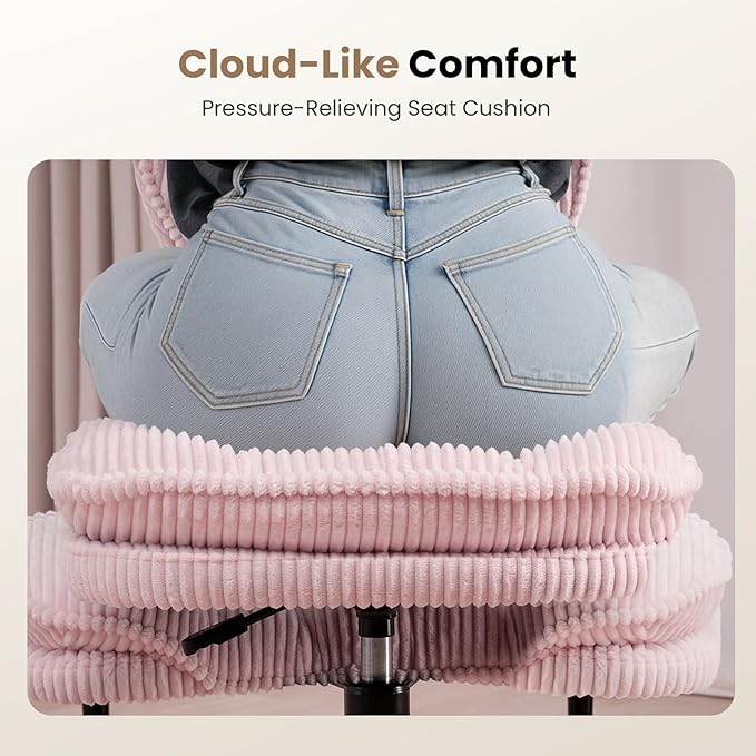 Cross Legged Office Chair, Ergonomic Cloud Criss Cross Desk Chair, Meditation Chair with Wheels, Height Adjustable Seat for ADHD, Wide Kneeling Chair with Back Support, Pink