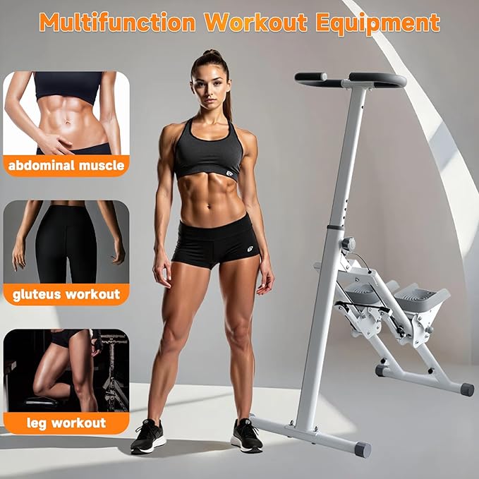 Stair Stepper Folding Vertical Aerobics Appliances Exercise Climber for at-Home Workouts Total Body Exerciser with Handle 242LBS Load with Pedal/Stand/Cup Holder, Step Angle Adjustable