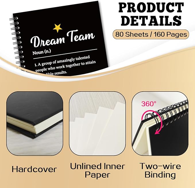 YAZMEEN Dream Team Blank Spiral Notebook(160 Pages) Dream Team Definition Hardcover Sketchbook Employee Appreciation Gift Team Member Gift Funny Notebook Birthday Gift for Coworker Friend Office Work