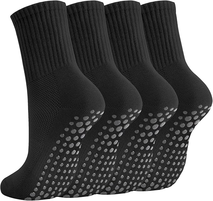 Breslatte Crew Pilates Socks with Grips for Women Non Slip Cotton Grip Socks for Yoga Hospital Barre Home Daily