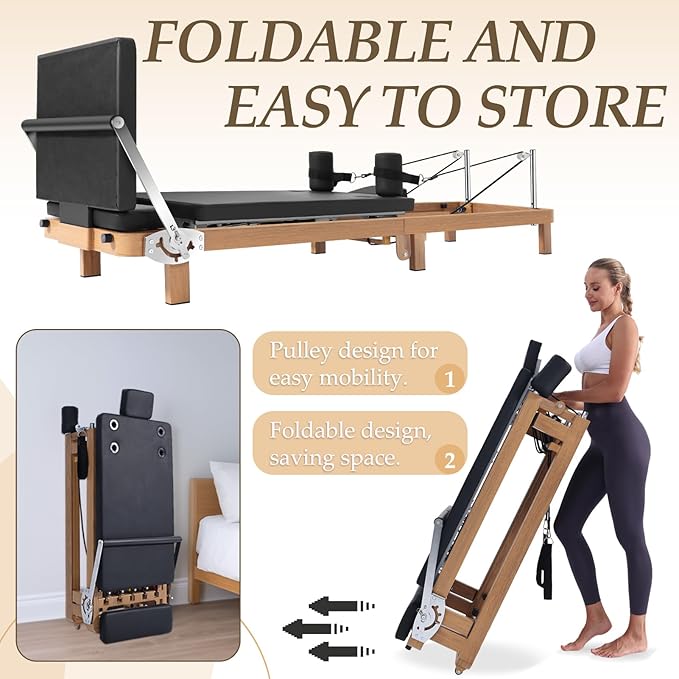 Foldable Pilates Reformer Machine,Extended 88in Metal Frame Pilates Equipment for Home Women Men Use Gym Workout & Advanced and Beginners Users , Dual Resistance System (Spring & Latex Tubes)