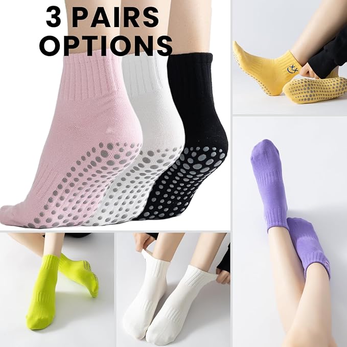 3/6 Pairs Cute Pilates Socks with Grips,Yoga Socks Barre Sock Non Slip Embroidery for Barre Ballet Barefoot Workout