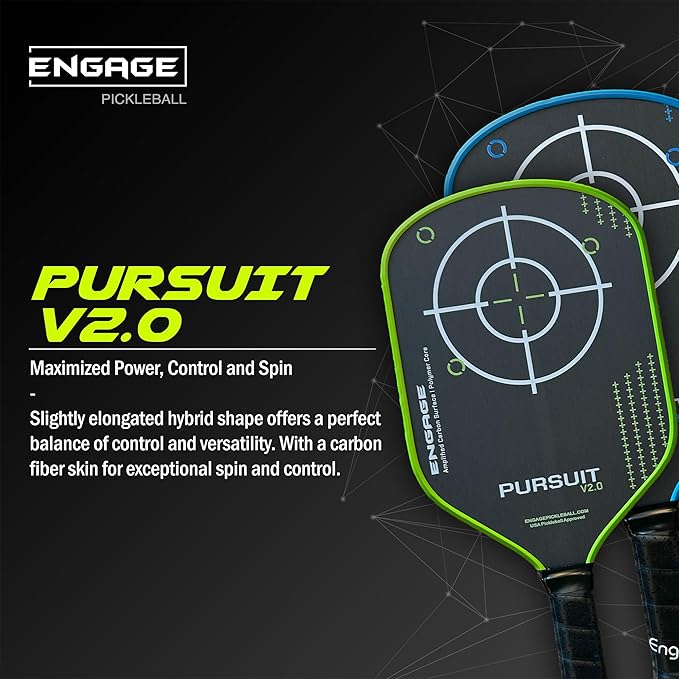 Engage Pursuit V2.0 Pickleball Paddle - Amplified Carbon Surface for Superior Control & Spin with Response+ Polymer Core, USAPA Approved - Designed for Players of Any Skill Level