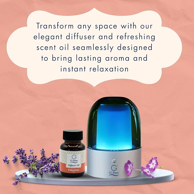 G's Breeze Smart Aroma Diffuser with 60ml Fabulous Scent Refill – Bluetooth & Wi-Fi App Control - LED Lighting, Adjustable Intensity - Long-Lasting Elegant Floral Fragrance for Home or Office