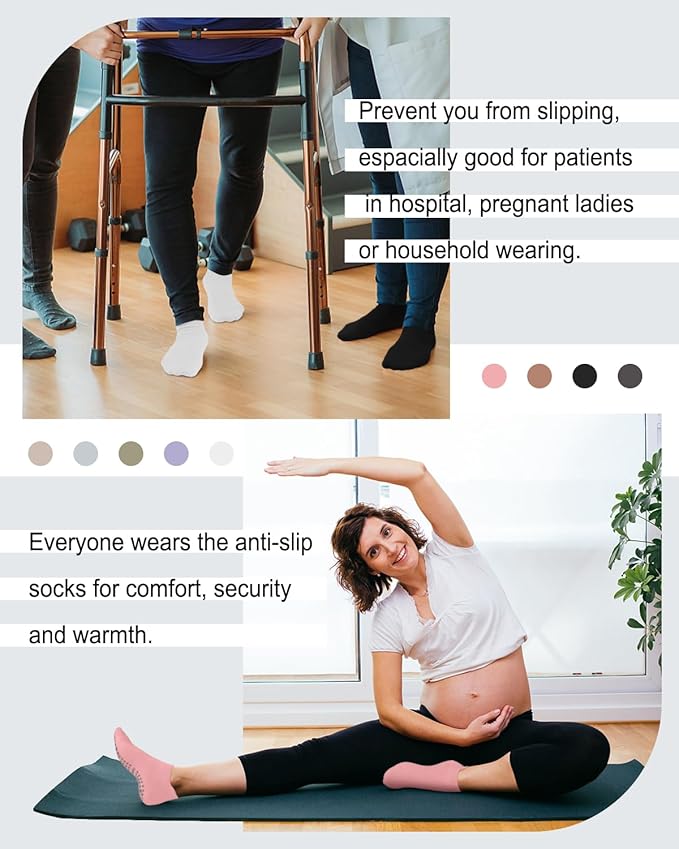5 Pairs Pilates Grip Socks Yoga Socks with Grips for Women, Non-Slip Athletic Socks for Ballet, Dance, Workout, Hospital