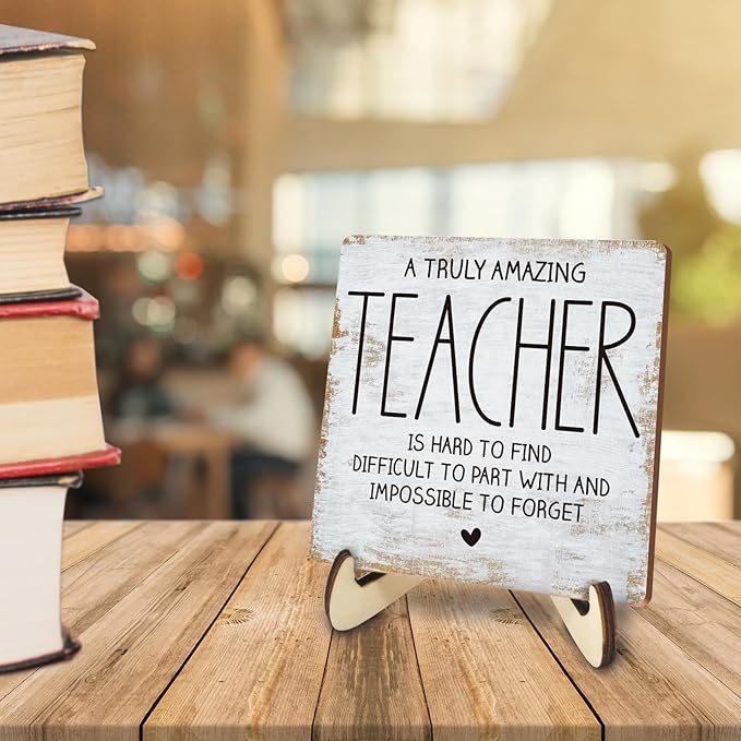 Decorative Desk Decor Motivational Teacher Gift Positive Thank You Gifts Teacher Appreciation Gifts Plaque with Wooden Stand Inspirational Wood Sign for Coach Teacher Coworker Home Office Table Shelf